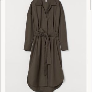 H&M Wool Trench Dress | Dark Khaki Green, Size 8